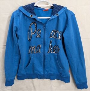 Y2K Blue Zip-Up W Polka Dot Hood And Sparkle Embroidments